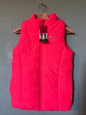 Puma Hot Pink Girls Quilted Puffer Vest Size Medium 10/12 - NWT